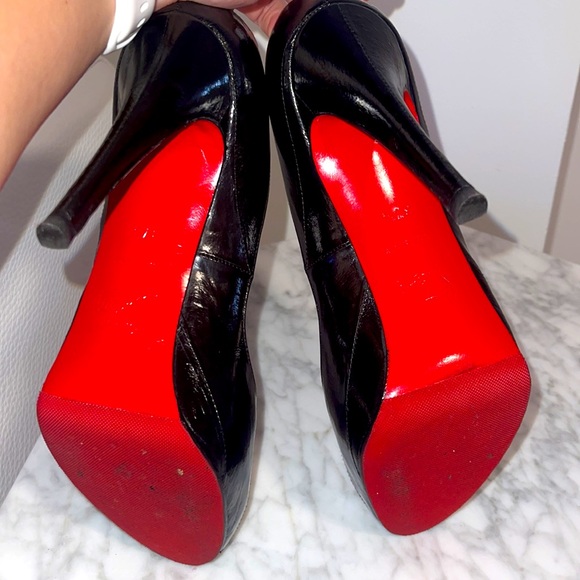 Christian Louboutin Black Eel Skin Very Prive Peep Toe 120 Pumps Size 7.5 / 37.5 - Picture 3 of 5